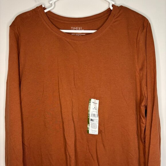 TIME and TRUE NEW Long Sleeve Round Neck Core Tee Womens XL Brown Stretch - Picture 1 of 6